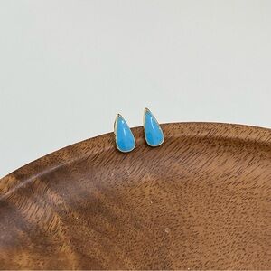4/$15 Enameled Teal Turquoise Blue Gold Teardrop Earrings Studs